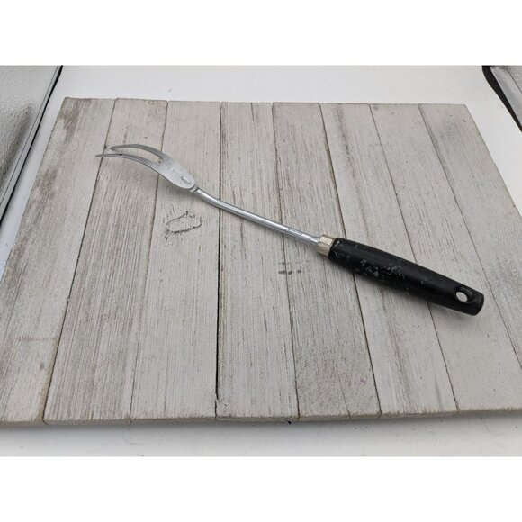 Vintage EKCO Halo Solid Meat Utility Fork Black Wood Handle 12 3/4" - Picture 4 of 7